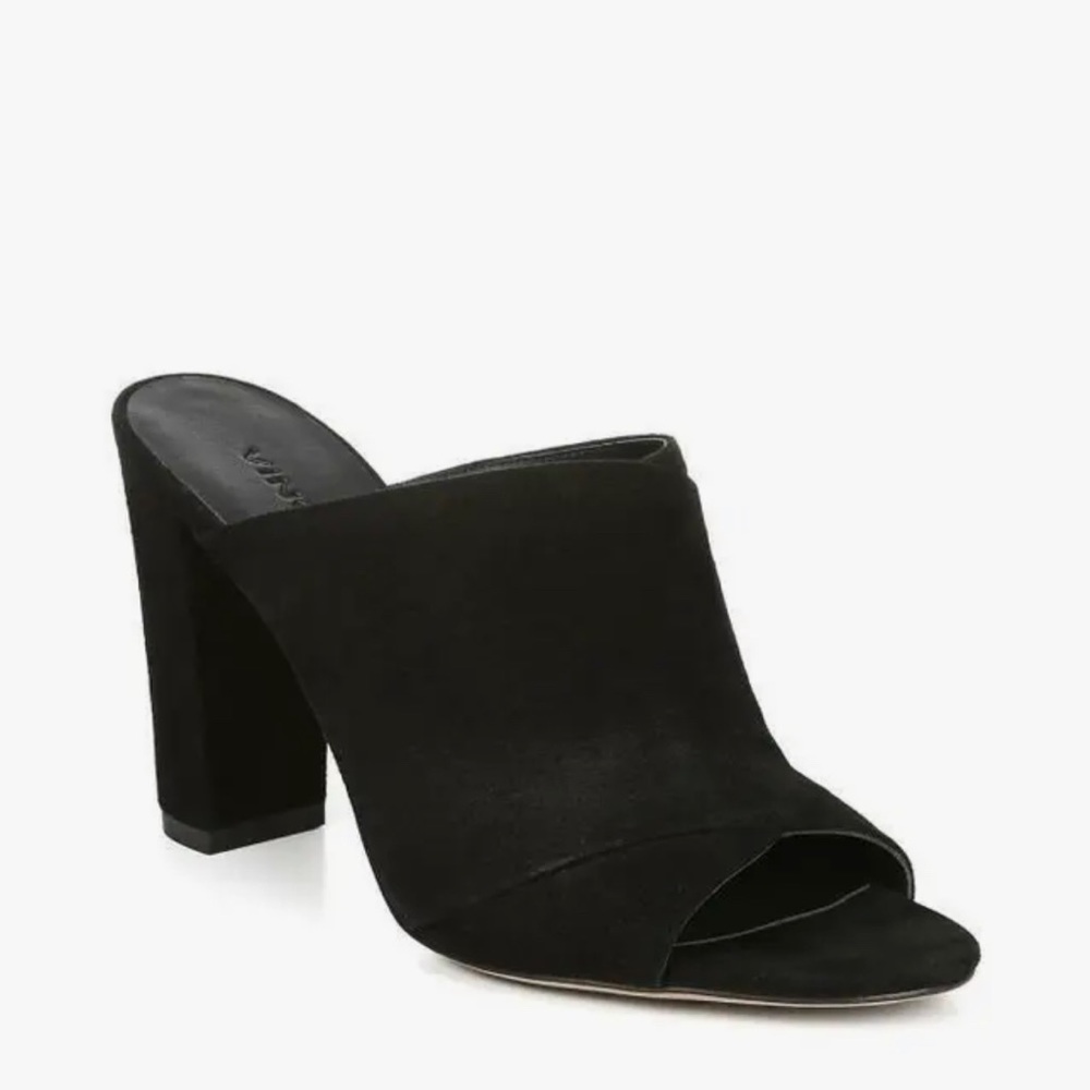 VINCE Heath Black Heeled Sandals / Cross Strap Suede